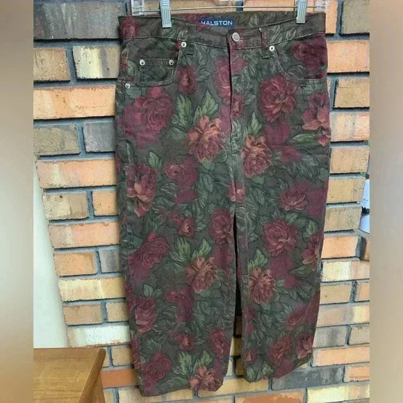 Halston Jeanswear Rose Floral Denim Capri Jeans Womens Size 10 - Picture 1 of 4